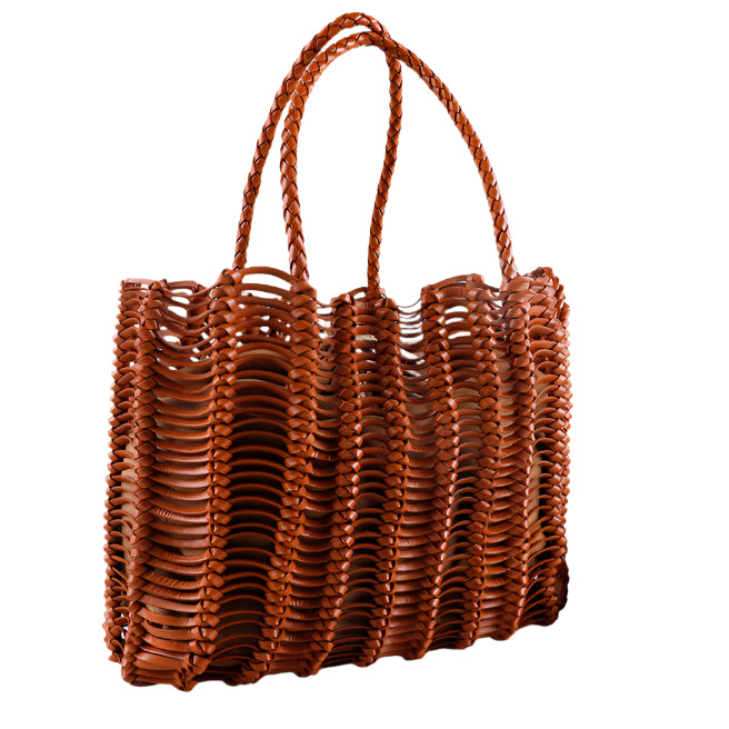 Retro Style Cowhide Handmade Hollow Woven Handbag Female Leather Handbag