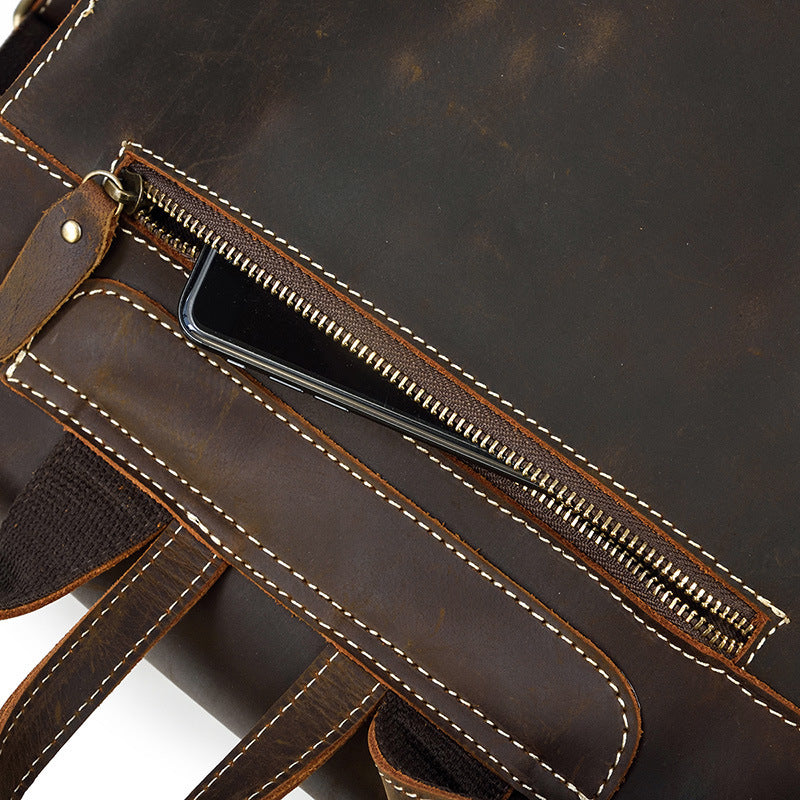 Retro Backpack Top Layer Leather Luggage Leisure