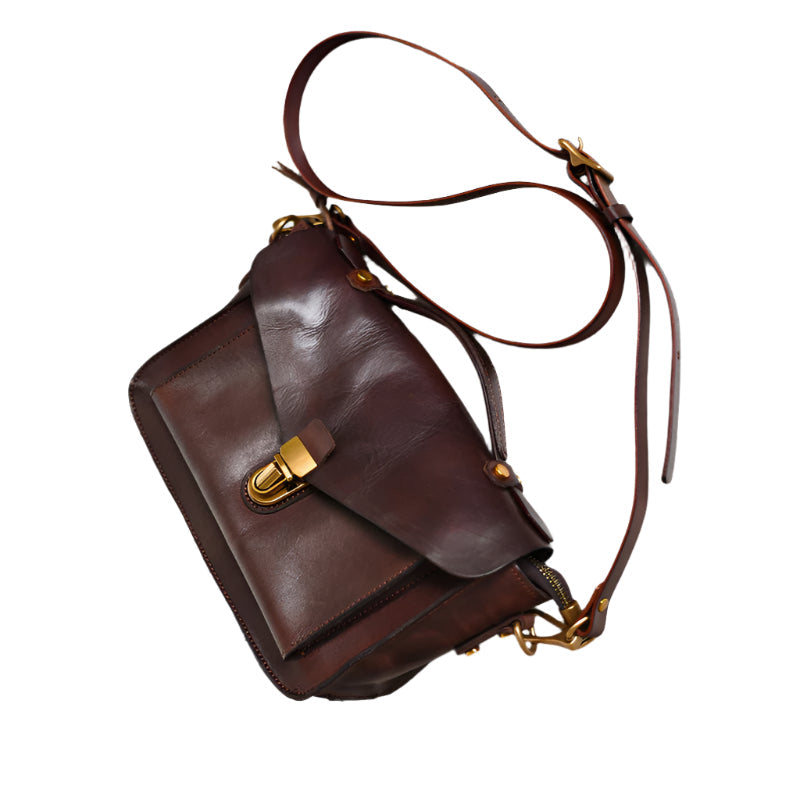 Vintage Handmade Top Layer Vegetable Tanned Cowhide Messenger Bag