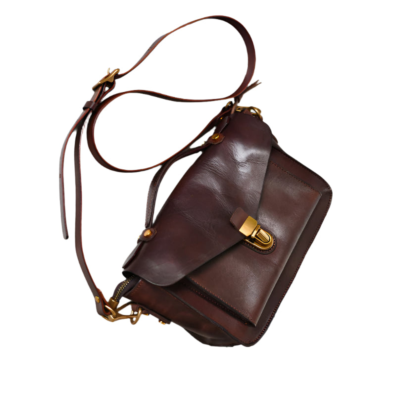 Vintage Handmade Top Layer Vegetable Tanned Cowhide Messenger Bag