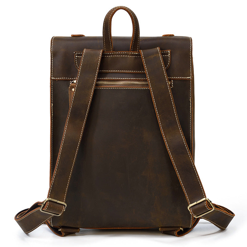 Retro Backpack Top Layer Leather Luggage Leisure