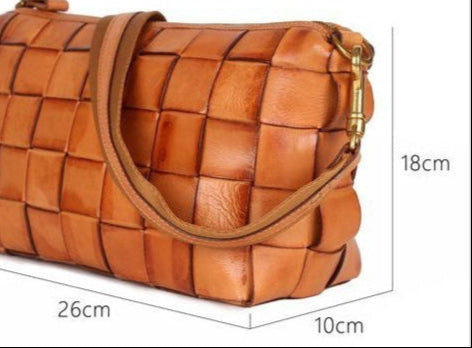 Vintage Handwoven Shoulder Bag With Vegetable Tanned Top Layer Cowhide