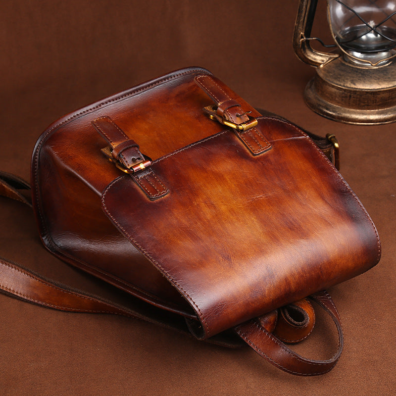 Cowhide leather hand-painted backpack