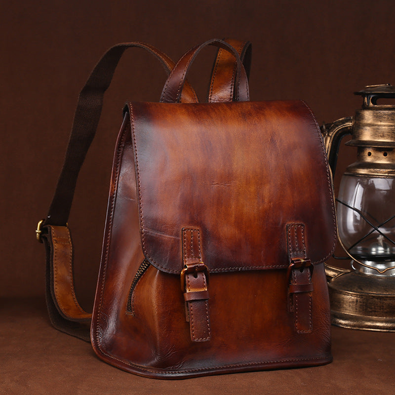 Cowhide leather hand-painted backpack