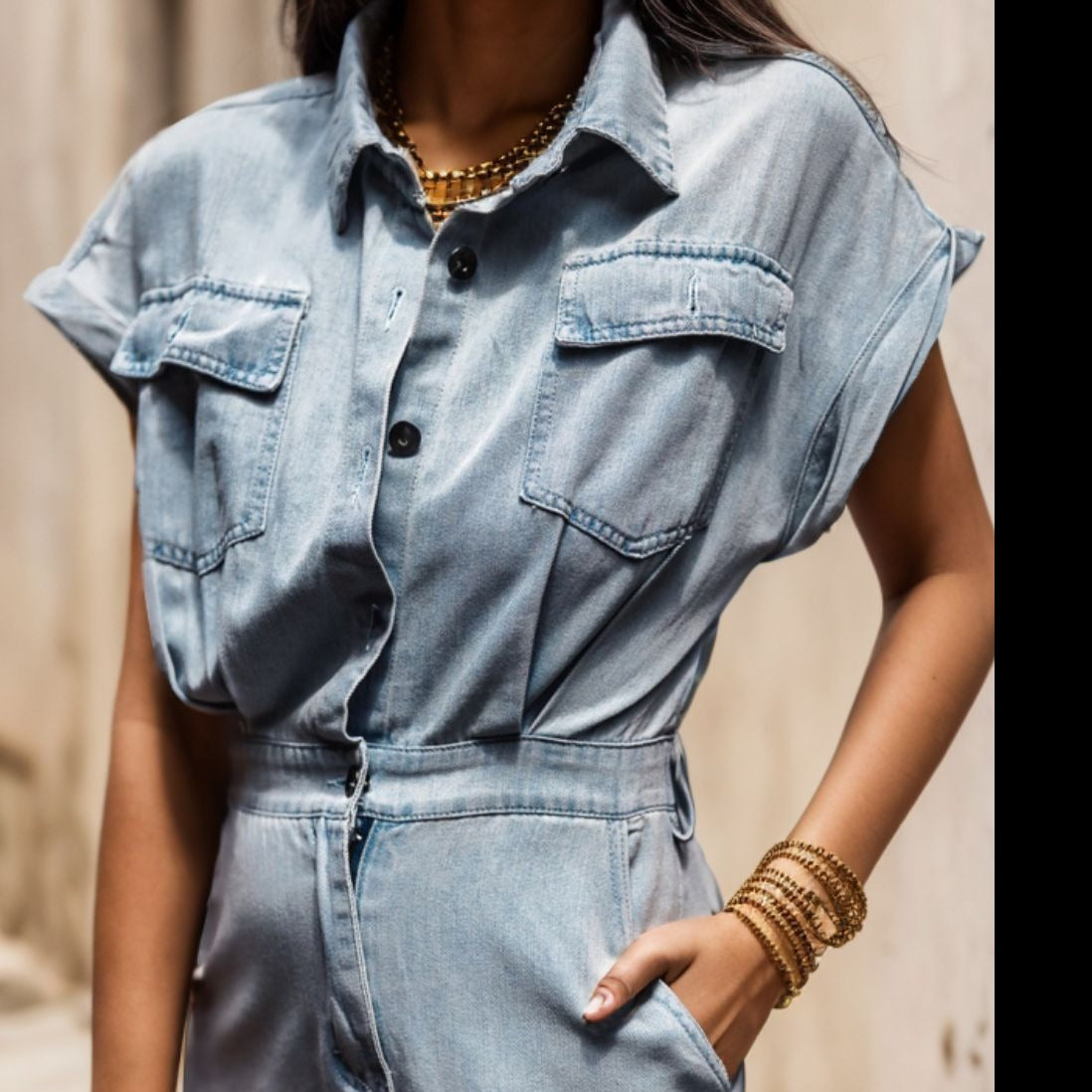 San Francisco Slit Pocketed Denim Dress