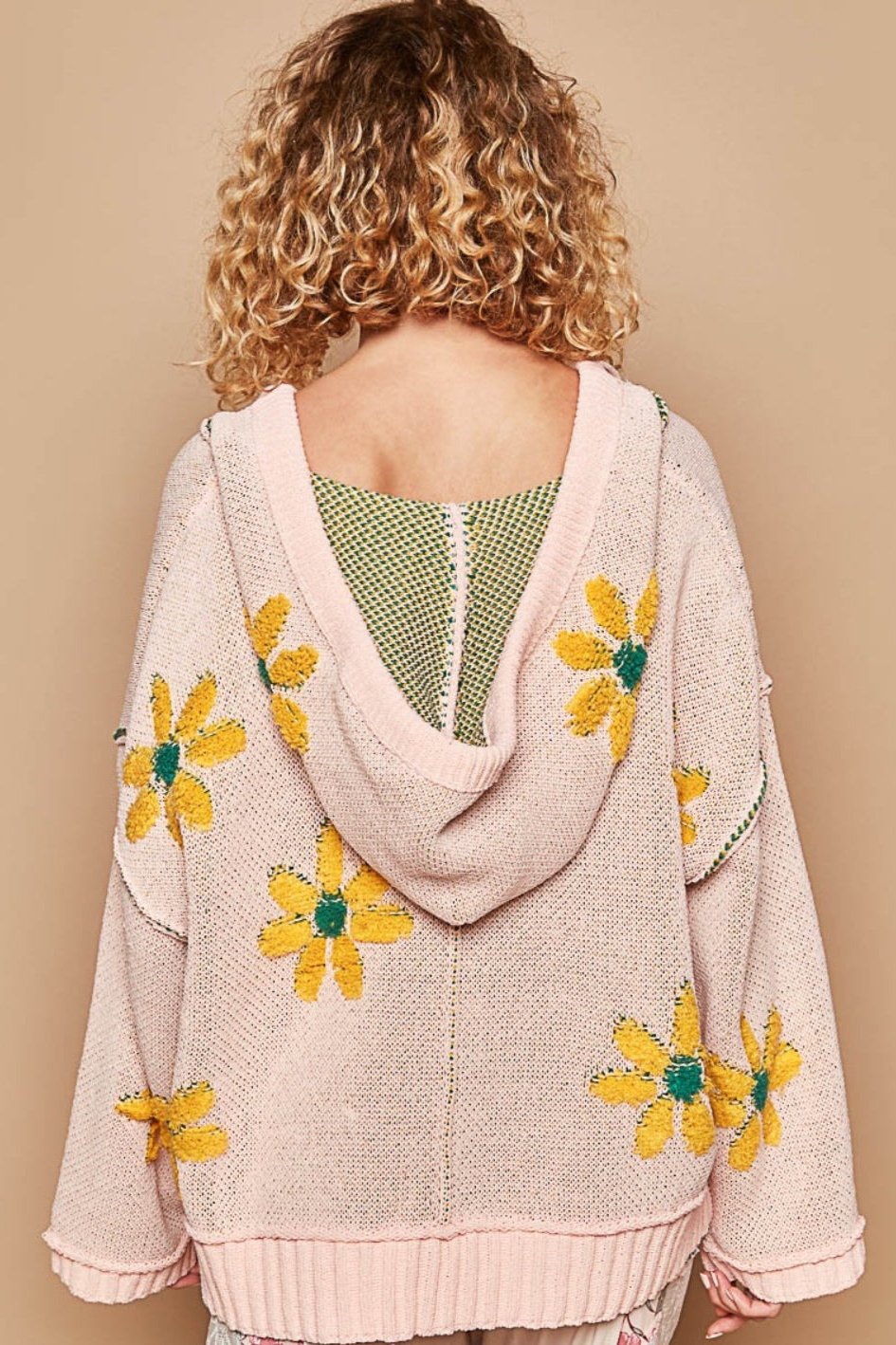 Floral Pattern Hooded High-Low Sweater