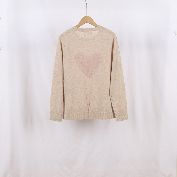 French Style Round Neck And Heart Pattern Long Sleeves